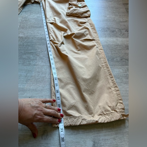GANNI Twill Camel Cargo Pants Drawstring Hem High Rise Sz 34/US2 Organic Cotton - Picture 12 of 16